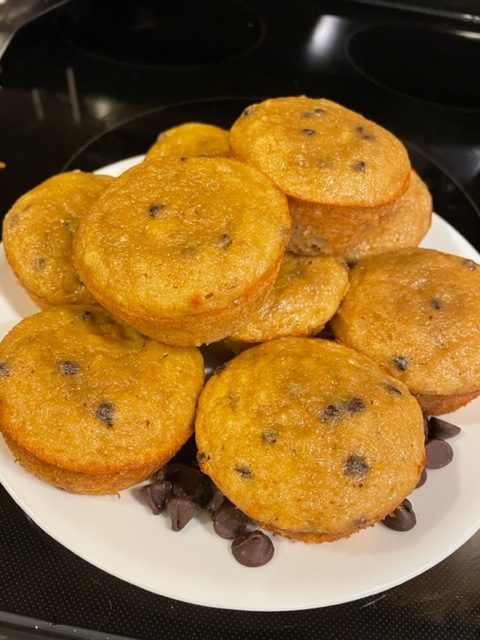 chocolate chip protein muffins made with bananas